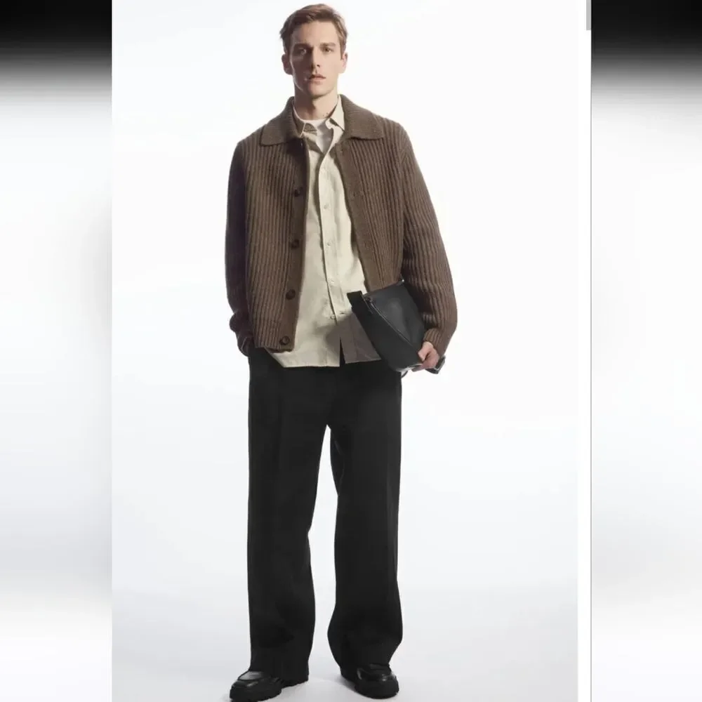 COS Alpaca Blend Ribbed Button Down Cardigan For Men Size XS